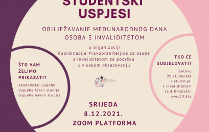 Poziv na stručni skup “STUDENTSKI USPJESI – obilježavanje Međunarodnog dana osoba s invaliditetom”