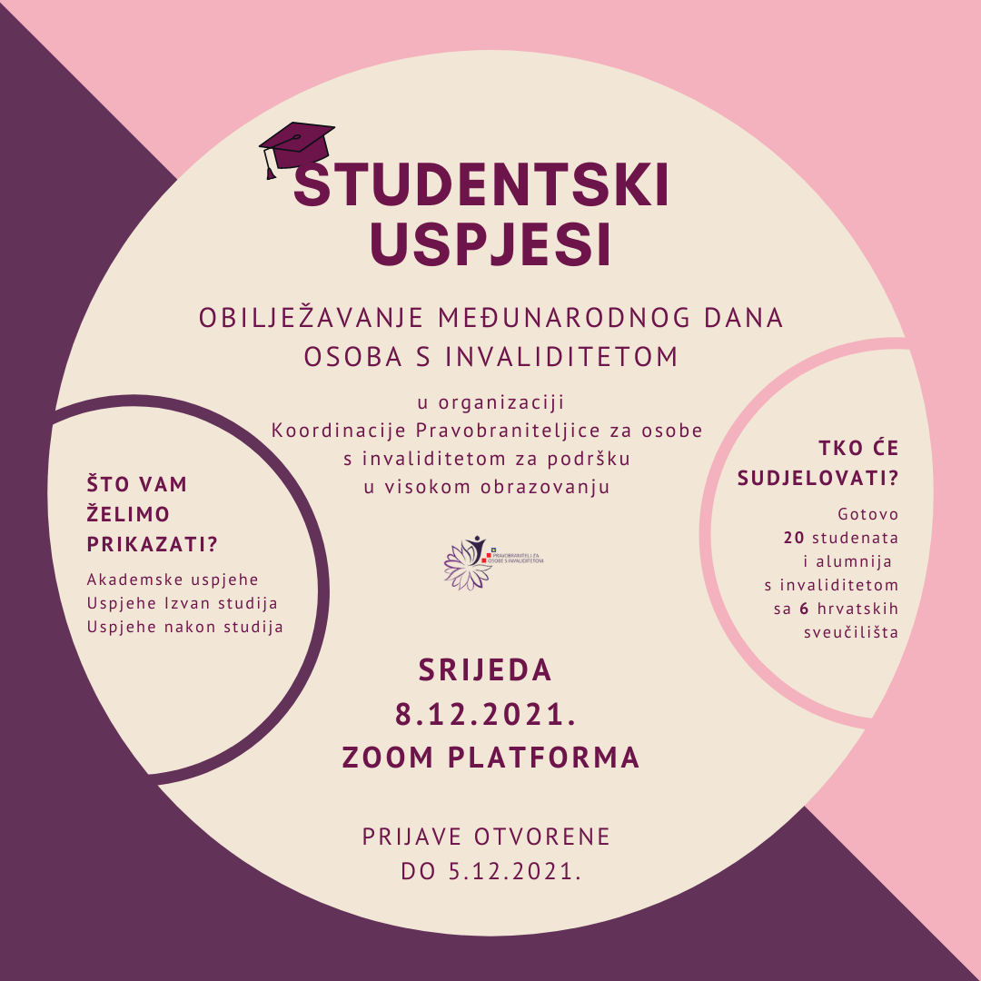 Poziv na stručni skup “STUDENTSKI USPJESI – obilježavanje Međunarodnog dana osoba s invaliditetom” Poziv na stručni skup “STUDENTSKI USPJESI – obilježavanje Međunarodnog dana osoba s invaliditetom”